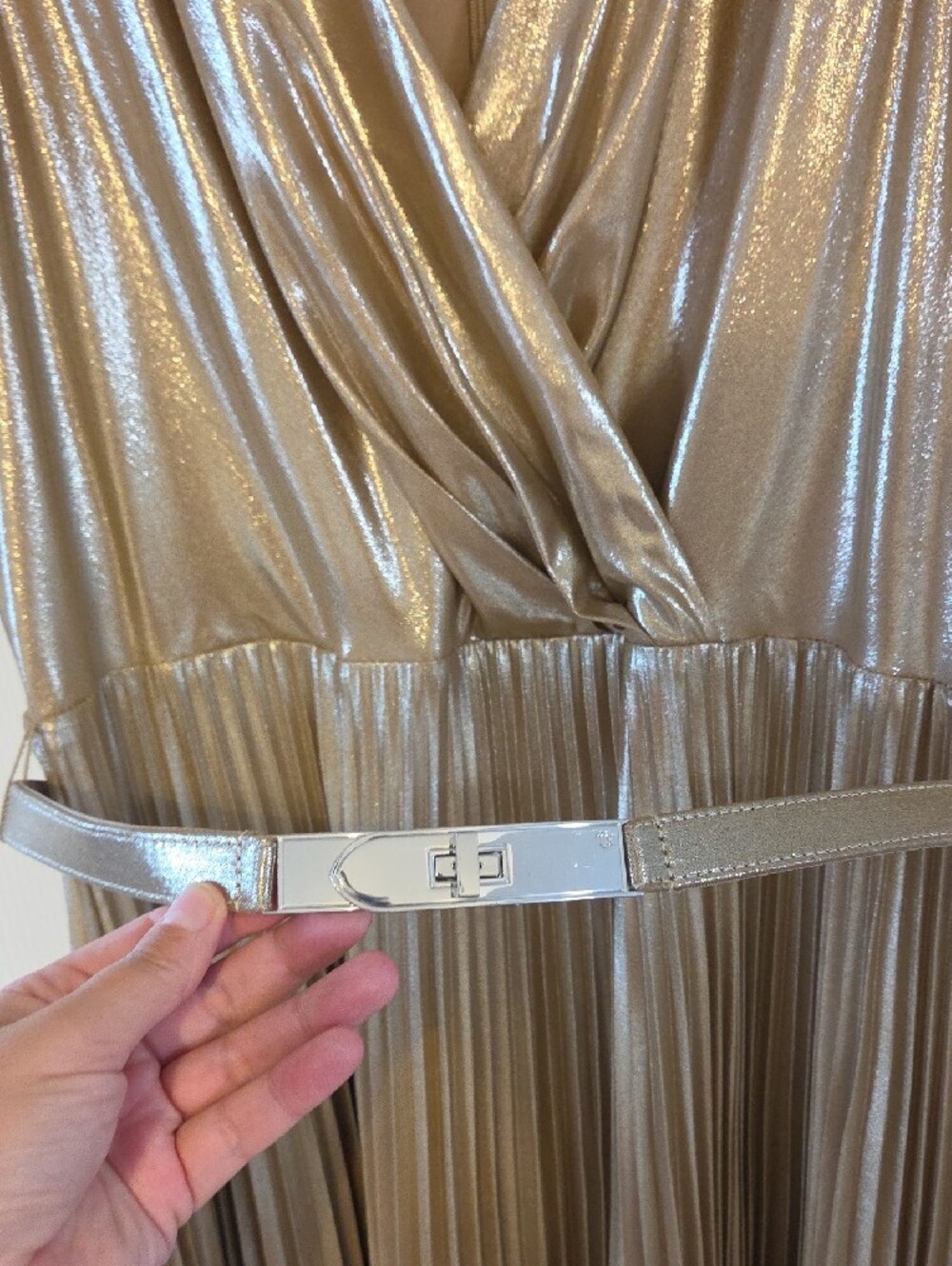 Ralph Lauren Metallic Gold Pleated Maxi Dress - Picture 4 of 8
